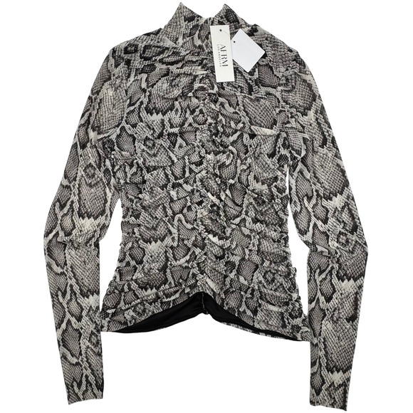 AFRM Tops - AFRM Snake-Print Mock Neck Long Sleeve Top in Black and Gray